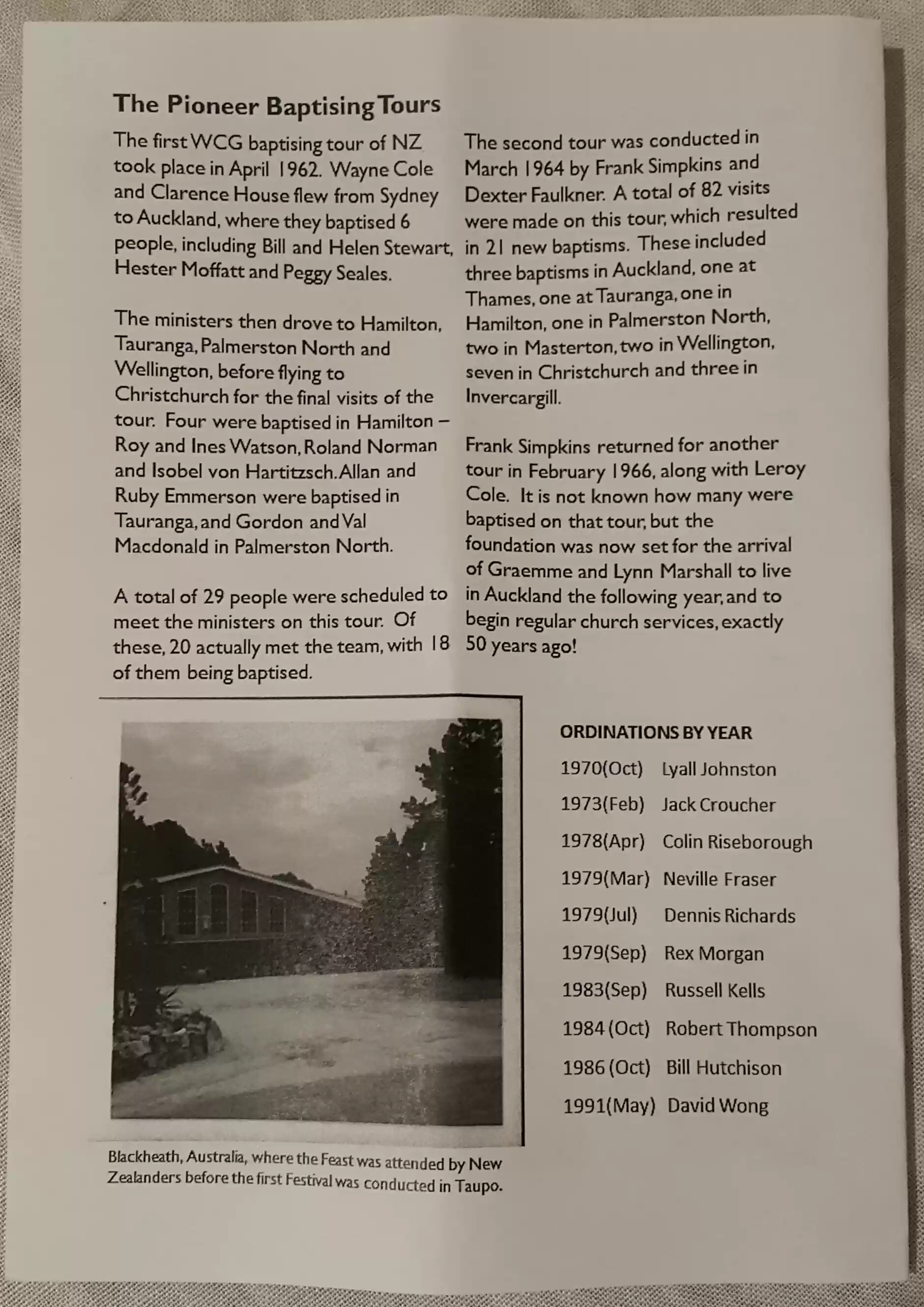 Pioneer Baptising Tours, April 1962